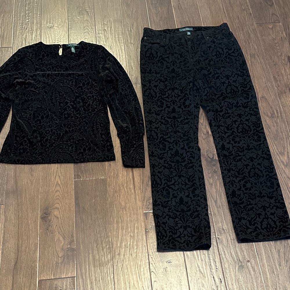 Lauren Ralph Lauren Black Damask Floral Pants and the top